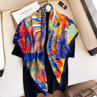 Women Scarf Silk Feeling Hair Neck Scarves Square Brand Office Printing Hotel Waiter Flight Attendants Handkerchief Rings 2021