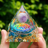 Energy Generator Orgone Pyramid Amethyst Peridot Healing Natural Crystal Reiki Chakra Generator Orgonite Pyramid Meditation Tool