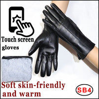 Women's sheepskin gloves winter warmth plus velvet short thin touch screen driving female color leather gloves new high-end 2021