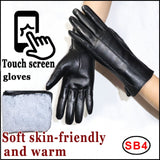 Women's sheepskin gloves winter warmth plus velvet short thin touch screen driving female color leather gloves new high-end 2021