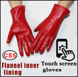 Women's sheepskin gloves winter warmth plus velvet short thin touch screen driving female color leather gloves new high-end 2021