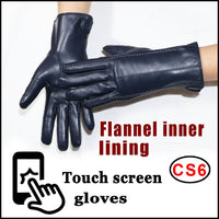 Women's sheepskin gloves winter warmth plus velvet short thin touch screen driving female color leather gloves new high-end 2021