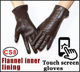 Women's sheepskin gloves winter warmth plus velvet short thin touch screen driving female color leather gloves new high-end 2021