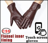 Women's sheepskin gloves winter warmth plus velvet short thin touch screen driving female color leather gloves new high-end 2021