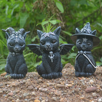 Halloween Magic Cat Kitty Sculpture Lawn Gnome Figurine Desktop Sculpture Horror Statue Home Garden Yard Decor Holiday Gifts