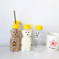 Lovely Cartoon Bear Straw Cup Water Bottle with Lid Leakproof Home Travel Couples Children Festival Gift 250ml