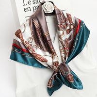 Women Scarf Silk Feeling Hair Neck Scarves Square Brand Office Printing Hotel Waiter Flight Attendants Handkerchief Rings 2021