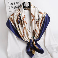 Women Scarf Silk Feeling Hair Neck Scarves Square Brand Office Printing Hotel Waiter Flight Attendants Handkerchief Rings 2021