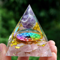 Energy Generator Orgone Pyramid Amethyst Peridot Healing Natural Crystal Reiki Chakra Generator Orgonite Pyramid Meditation Tool