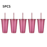 5PCS Flash Powder Water Bottles For Girl With Straw Reusable Hard Plastic Tumbler With lid Coffee Cup Drinkware Christmas Gift