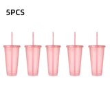 5PCS Flash Powder Water Bottles For Girl With Straw Reusable Hard Plastic Tumbler With lid Coffee Cup Drinkware Christmas Gift