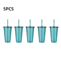 5PCS Flash Powder Water Bottles For Girl With Straw Reusable Hard Plastic Tumbler With lid Coffee Cup Drinkware Christmas Gift