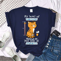 Tshirt For Woman Tsundere Cat Drinking Tea Women's Tshirt Oversize Fashion Women Clothing Funny Korean Style T-Shirts For Woman