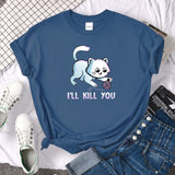 Tshirt For Woman Tsundere Cat Drinking Tea Women's Tshirt Oversize Fashion Women Clothing Funny Korean Style T-Shirts For Woman