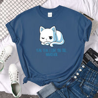 Tshirt For Woman Tsundere Cat Drinking Tea Women's Tshirt Oversize Fashion Women Clothing Funny Korean Style T-Shirts For Woman