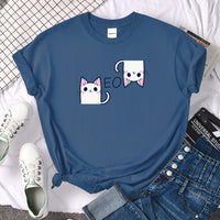 Tshirt For Woman Tsundere Cat Drinking Tea Women's Tshirt Oversize Fashion Women Clothing Funny Korean Style T-Shirts For Woman