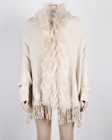 Fitshinling Fur Collar Winter Shawls And Wraps Bohemian Fringe Oversized Womens Winter Ponchos And Capes Batwing Sleeve Cardigan