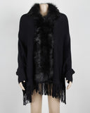 Fitshinling Fur Collar Winter Shawls And Wraps Bohemian Fringe Oversized Womens Winter Ponchos And Capes Batwing Sleeve Cardigan