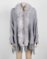 Fitshinling Fur Collar Winter Shawls And Wraps Bohemian Fringe Oversized Womens Winter Ponchos And Capes Batwing Sleeve Cardigan