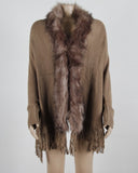 Fitshinling Fur Collar Winter Shawls And Wraps Bohemian Fringe Oversized Womens Winter Ponchos And Capes Batwing Sleeve Cardigan