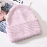 Winter Real Rabbit Fur Knitted Beanies For Women Fashion Solid Warm Cashmere Wool Skullies Beanies Female Three Fold Thick Hats