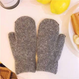 New Women Winter Keep Warm Plus Cashmere Solid Elasticity Soft Full Fingers Mittens Gloves Imitation Rabbit Fur Knitted Cute