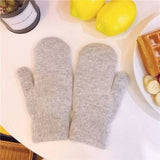 New Women Winter Keep Warm Plus Cashmere Solid Elasticity Soft Full Fingers Mittens Gloves Imitation Rabbit Fur Knitted Cute