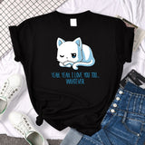 Tshirt For Woman Tsundere Cat Drinking Tea Women's Tshirt Oversize Fashion Women Clothing Funny Korean Style T-Shirts For Woman