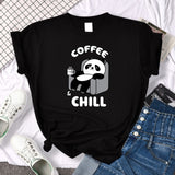 Tshirt For Woman Tsundere Cat Drinking Tea Women's Tshirt Oversize Fashion Women Clothing Funny Korean Style T-Shirts For Woman