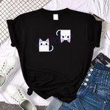 Tshirt For Woman Tsundere Cat Drinking Tea Women's Tshirt Oversize Fashion Women Clothing Funny Korean Style T-Shirts For Woman