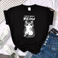 Tshirt For Woman Tsundere Cat Drinking Tea Women's Tshirt Oversize Fashion Women Clothing Funny Korean Style T-Shirts For Woman