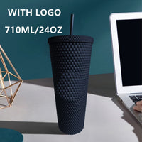 1PC Diamond Radiant Goddess Cup With LOGO 710ml Summer Cold Water Cup Tumbler With Straw Double Layer Plastic Durian Coffee Mug