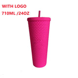 1PC Diamond Radiant Goddess Cup With LOGO 710ml Summer Cold Water Cup Tumbler With Straw Double Layer Plastic Durian Coffee Mug