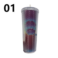 1PC Diamond Radiant Goddess Cup With LOGO 710ml Summer Cold Water Cup Tumbler With Straw Double Layer Plastic Durian Coffee Mug